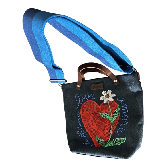 Brighton Multi Red Heart and Flower Embroidered 2-Way Top Handle Sling Bag - Picture 5 of 7